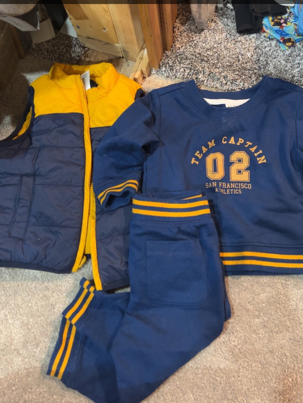 Janie and Jack Navy & Yellow 'Team Captain' Sweatshirt, Joggers & Vest